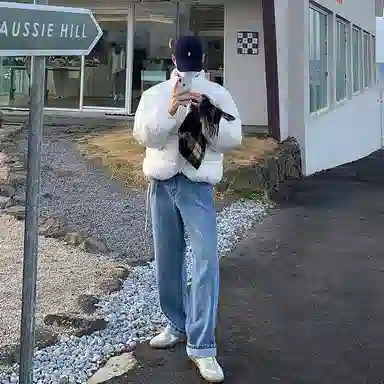 我是大卫 短款立领纯色保暖加厚面包棉服 男女同款 白色