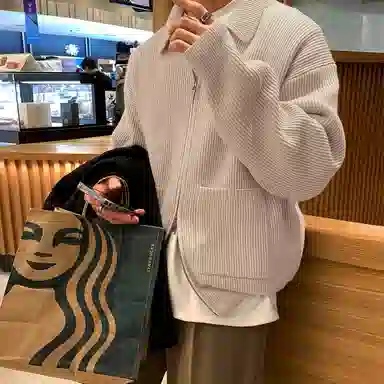 我是大卫 翻领拉链高级感潮牌基础开衫韩版针织衫 男女同款