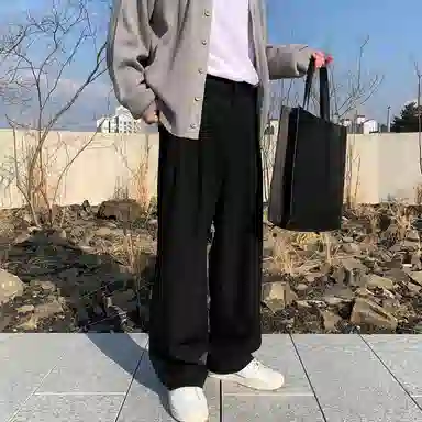 我是大卫 双褶皱垂感韩版高级感百搭直筒休闲裤 男女同款