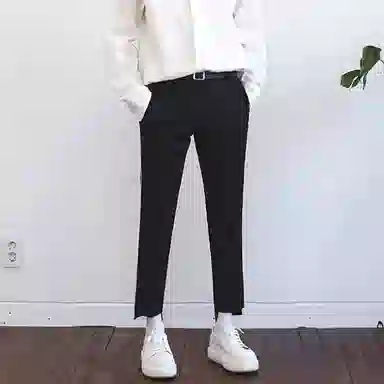 我是大卫 韩版潮流纯色百搭直筒学生宽松垂坠感休闲裤 男女同款 黑色