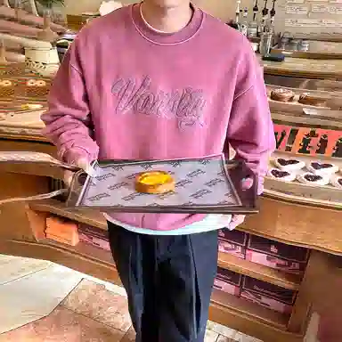 我是大卫 美式复古重磅圆领套头宽松休闲卫衣 男女同款 粉红色