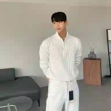 我是大卫 提花慵懒风菱格条纹半开襟立领半拉链针织衫 男女同款