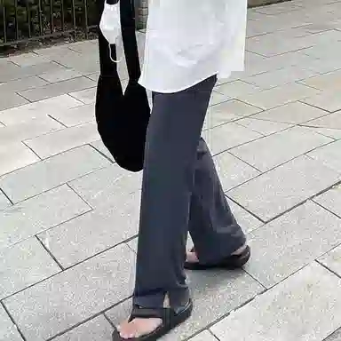 我是大卫 弹力直筒阔腿裤垂感开叉设计西裤休闲裤 男女同款