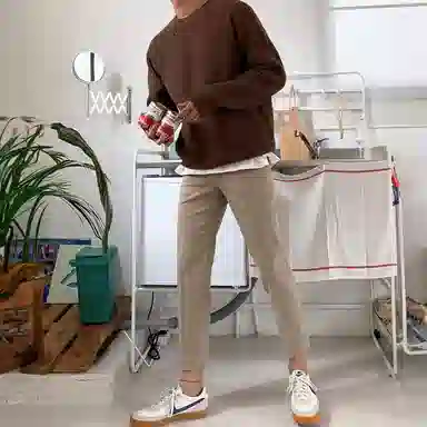 我是大卫 纹理复古打底慵懒感长袖针织衫 男女同款