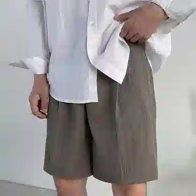 我是大卫 韩版潮流宽松透气五分裤直筒垂感休闲短裤 男女同款 卡其色