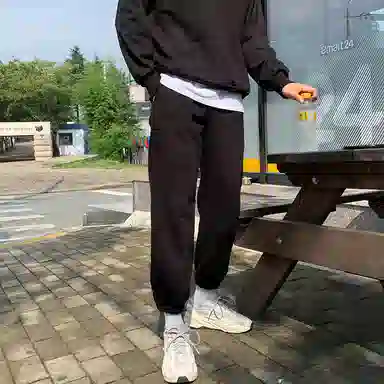 我是大卫 纯色宽松百搭束脚系带中腰休闲裤 男女同款