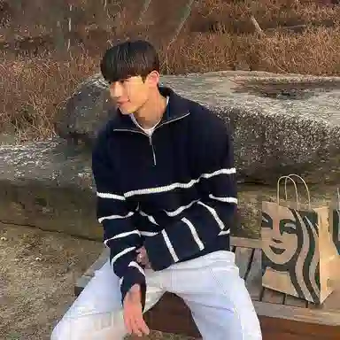 我是大卫 条纹翻领半拉链装饰休闲套头长袖针织衫 男女同款