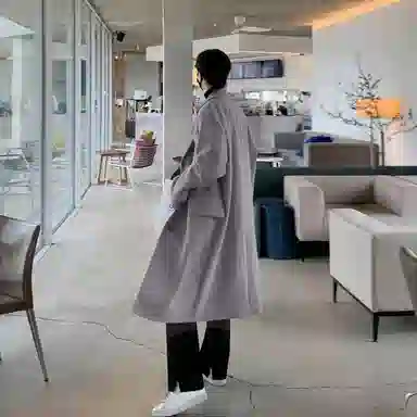 我是大卫 毛呢纯色中长款高级感保暖加厚韩版休闲外套大衣 男女同款