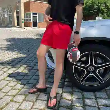 我是大卫 美式速干直筒小众休闲短裤 男女同款 红色