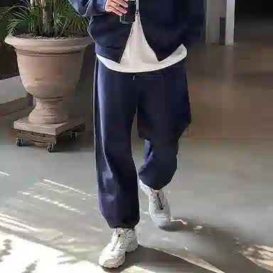 我是大卫 纯色简约基础款宽松休闲裤 男女同款 深蓝色