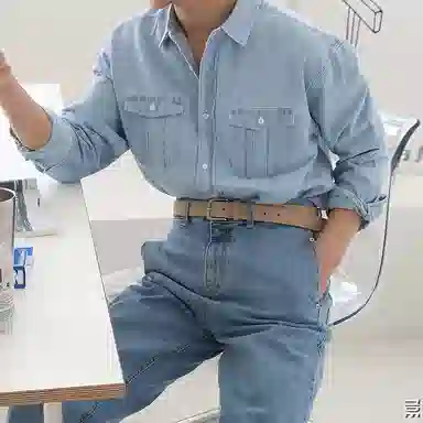 我是大卫 韩系休闲时尚高级感痞帅宽松牛仔长袖衬衫 男女同款