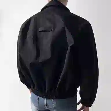 我是大卫 纯色拉链翻领休闲夹克外套 男女同款 黑色