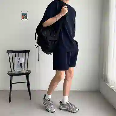 我是大卫 新款宽松男韩版潮流圆领短袖透气休闲运动套装 男款