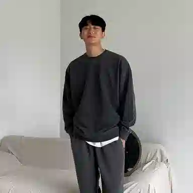 我是大卫 港风复古宽松圆领休闲纯色百搭长袖卫衣 男女同款