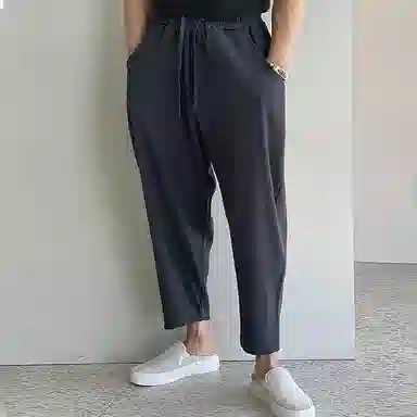 我是大卫 纯色抽绳小脚九分休闲裤 男女同款