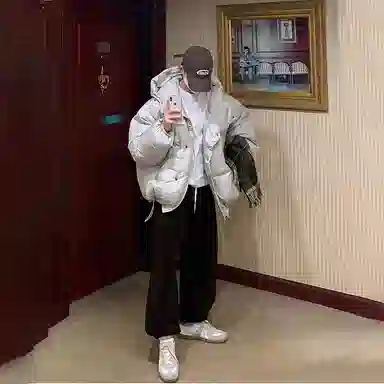 我是大卫 日系纯色休闲短款保暖加厚连帽棉服 男女同款