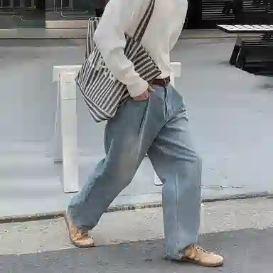 我是大卫 复古水洗做旧宽松休闲牛仔裤 男女同款