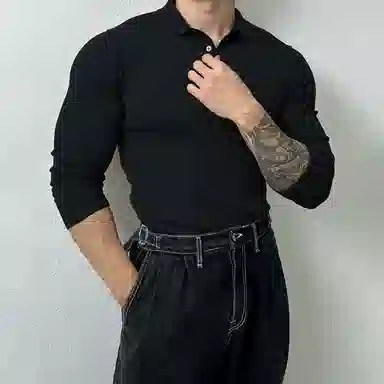 我是大卫 纯色翻领套头休闲百搭长袖针织衫 男女同款