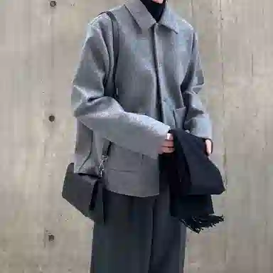 我是大卫 日系毛呢复古文艺风保暖厚款休闲外套夹克 男女同款