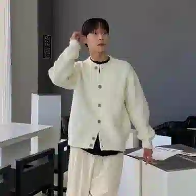 我是大卫 圆领开衫韩国小众高级感针织衫 男女同款