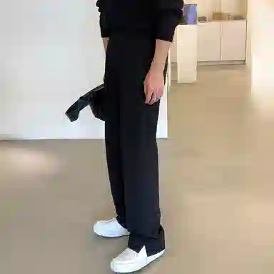 我是大卫 小开叉垂坠感宽松百搭纯色直筒小众设计感休闲裤 男女同款