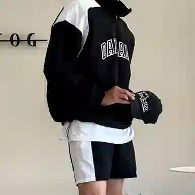 我是大卫 字母撞色立领拉链长袖夹克外套 男款 黑色