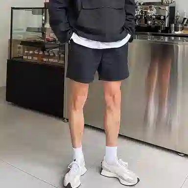 我是大卫 基础纯色百搭薄款抽绳直筒休闲短裤 男女同款