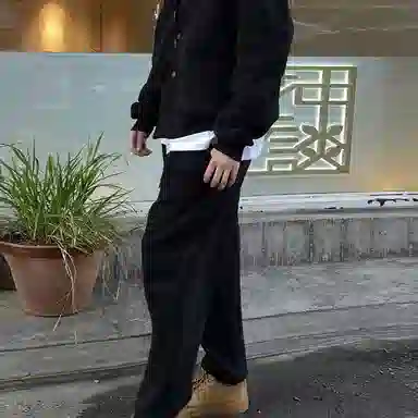 我是大卫 基础款纯色垂感直筒系带中腰卫裤休闲裤 男女同款