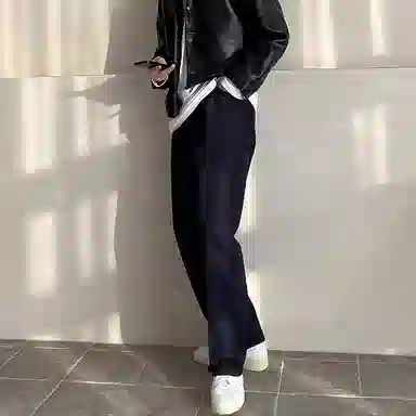 我是大卫 直筒宽松中腰牛仔裤 男女同款 蓝黑色