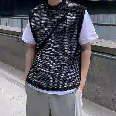 我是大卫 慵懒风透气韩版休闲个性无袖背心 男款 黑色