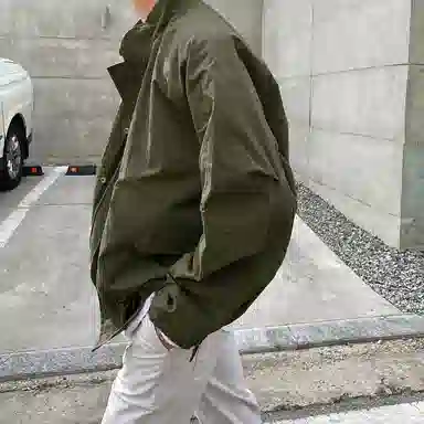 我是大卫 韩版基础百搭纯色拉链宽松落肩袖夹克外套 男女同款