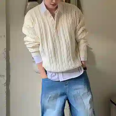 我是大卫 韩系慵懒纯色休闲简约百搭针织衫 男女同款