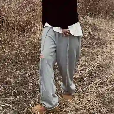 我是大卫 破洞痞帅直筒裤春秋宽松百搭垂感高街休闲裤 男款