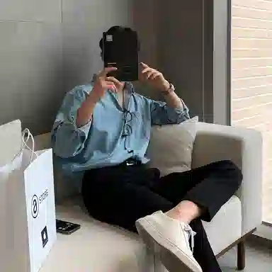 我是大卫 韩系复古简约通勤牛仔长袖衬衫 男女同款