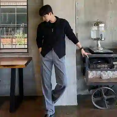 我是大卫 纹理感休闲百搭基础款翻领拉链开衫针织衫 男女同款