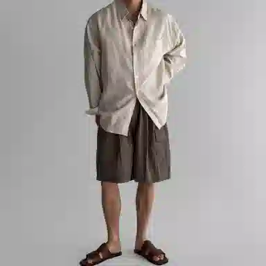 我是大卫 休闲薄款透气外套复古英伦雅痞慵懒风宽松长袖衬衫 男女同款