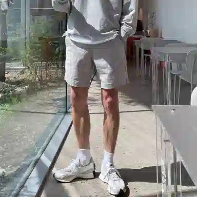 我是大卫 潮流薄款宽松直筒五分裤纯色百搭运动休闲短裤 男女同款 浅灰色