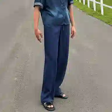 我是大卫 美式复古宽松百搭纯色重工车线拼接水洗工装牛仔裤 通用 蓝色