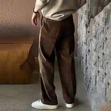 我是大卫 复古纯色直筒宽松休闲裤 男女同款 棕色