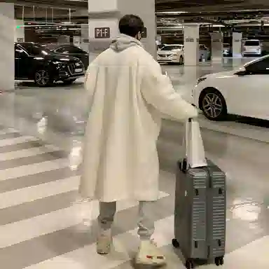 我是大卫 毛呢纯色中长款牛角扣韩版休闲外绒感外套 男女同款