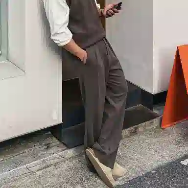 我是大卫 韩系宽松直筒双褶皱中腰商务百搭垂坠高级感休闲裤 男女同款