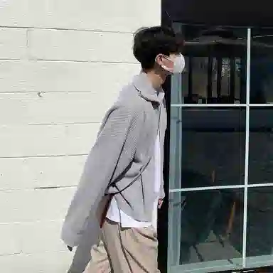 我是大卫 翻领拉链纯色基础款休闲长袖针织衫 男女同款