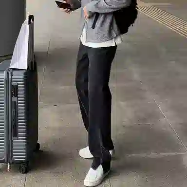 我是大卫 直筒宽松开叉休闲牛仔裤 男女同款 黑色