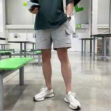 我是大卫 时尚直筒宽松百搭纯色系带五分休闲短裤 男款 灰色