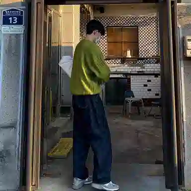 我是大卫 韩系圆领宽松休闲针织衫 男女同款 绿色