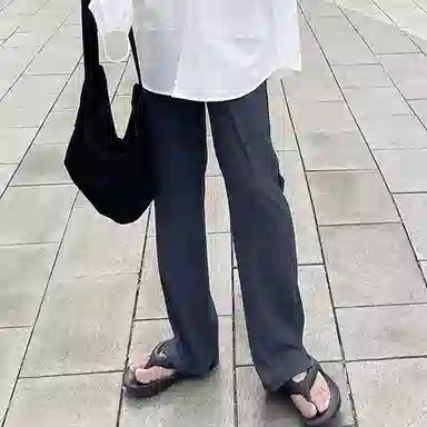 我是大卫 弹力直筒阔腿裤垂感开叉设计西裤休闲裤 男女同款