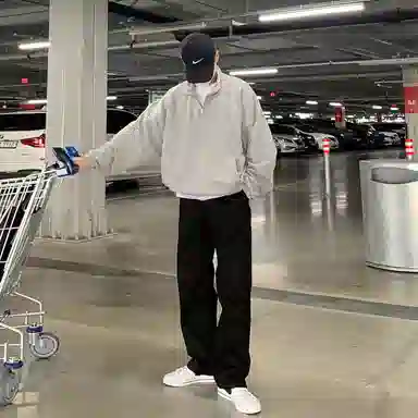 我是大卫 半开襟基础款韩系打底百搭口袋纯色简约卫衣 男女同款