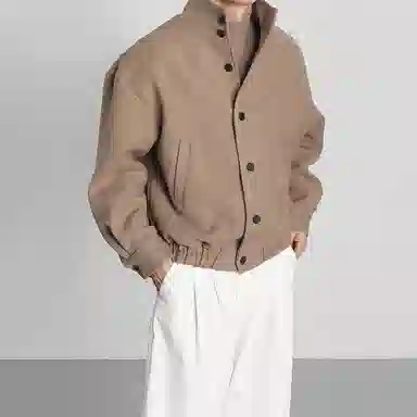 我是大卫 短款立领保暖休闲毛呢外套大衣 男女同款