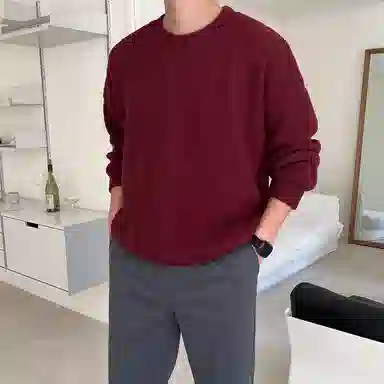 我是大卫 美式时尚高级感宽松圆领慵懒风休闲打底针织衫 男女同款