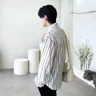 我是大卫 条纹宽松双排扣长袖衬衫 男款